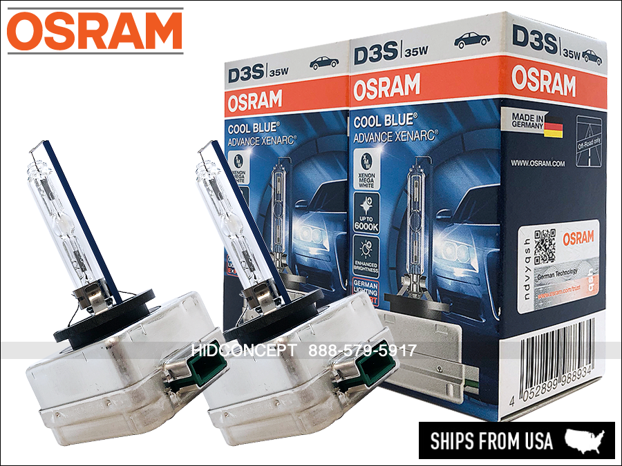 Osram D3S Cool Blue Advance (CBA) HID Xenon Bulbs 66340CBA 6000K Germany  2-Pack
